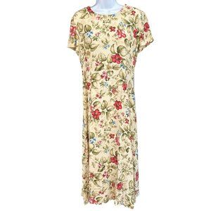 Y2K Talbots Cottagecore Short Sleeve Floral Midi Dress Size 6 1990s Garden Party